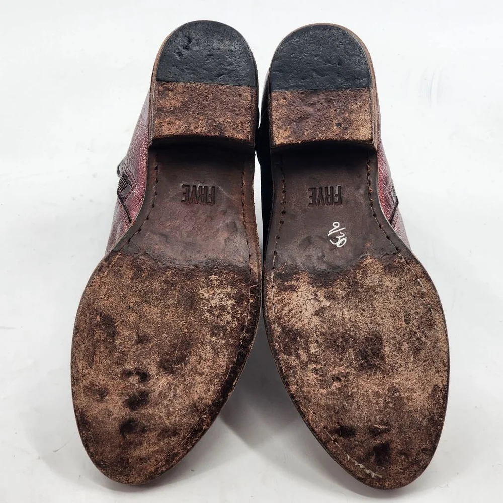 FRYE Carson‎ Metallicf Ankle Boots & Booties 6.5 Burgundy Gold
